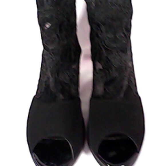 Black Lace Peep Toe Ankle Booties Size 42/10 - Picture 1 of 6